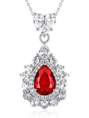 Ruby Red Teardrop Crystal Pendant Necklace - Unique Dainty Jewelry Gift for Her